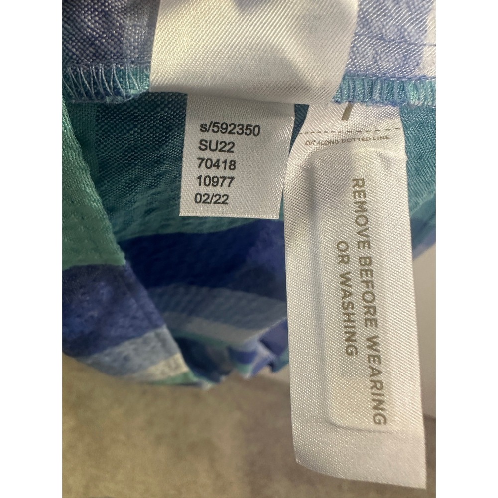 NWT LOFT Seersucker Blue Plaid Cutout Back Dress Midi Pocket Small Brunch Picnic - Picture 9 of 16